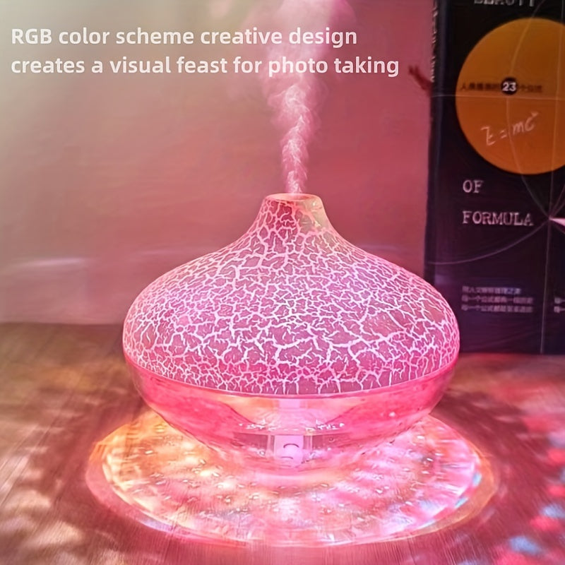 Crystal Crack 1pc USB Humidifier Aroma Diffuser - 300Ml Silent Nano Mist Beauty Hydration Device with Colorful Ambient Light - Powered by USB, Does Not Include Batteries